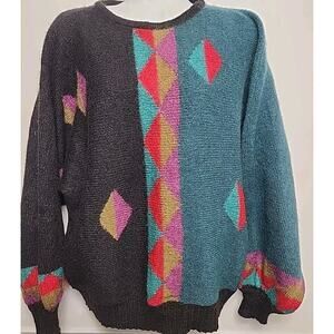 Salvatore Ferragamo Sweater Mens M Pullover Colorful Geo Print Mohair Italy Mint